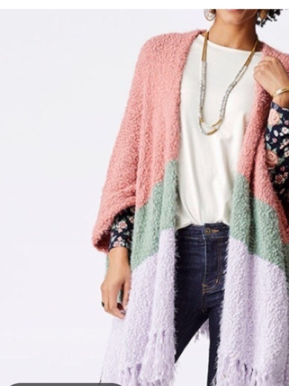 Matilda Jane Women's Colorblock Fringe Open Shawl - Pink, Mint & Lavender
